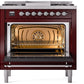 ILVE Nostalgie II 36" Dual Fuel Natural Gas Range in Burgundy with Chrome Trim, UP36FNMPBUC
