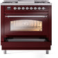 ILVE Nostalgie II 36" Dual Fuel Natural Gas Range in Burgundy with Chrome Trim, UP36FNMPBUC