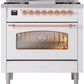 ILVE Nostalgie II 36" Dual Fuel Propane Gas Range in White with Copper Trim, UP36FNMPWHPLP
