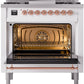 ILVE Nostalgie II 36" Dual Fuel Propane Gas Range in White with Copper Trim, UP36FNMPWHPLP