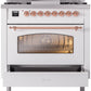 ILVE Nostalgie II 36" Dual Fuel Propane Gas Range in White with Copper Trim, UP36FNMPWHPLP