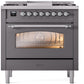 ILVE Nostalgie II 36" Dual Fuel Natural Gas Range in Matte Graphite with Chrome Trim, UP36FNMPMGC