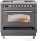 ILVE Nostalgie II 36" Dual Fuel Natural Gas Range in Matte Graphite with Chrome Trim, UP36FNMPMGC