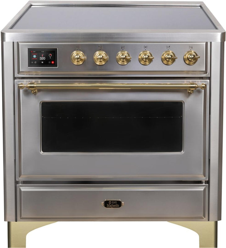 ILVE Majestic II 36" Induction Range with Element Stove and Electric Oven in Stainless Steel with Brass Trim, UMI09NS3SSG