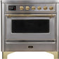 ILVE Majestic II 36" Induction Range with Element Stove and Electric Oven in Stainless Steel with Brass Trim, UMI09NS3SSG