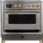 ILVE Majestic II 36" Induction Range with Element Stove and Electric Oven in Stainless Steel with Brass Trim, UMI09NS3SSG