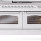 ILVE Nostalgie II 60" Dual Fuel Natural Gas Range in White with Chrome Trim, UP60FSNMPWHC