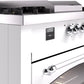 ILVE Nostalgie II 60" Dual Fuel Natural Gas Range in White with Chrome Trim, UP60FSNMPWHC