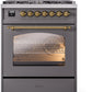 ILVE Nostalgie II 30" Dual Fuel Natural Gas Range in Matte Graphite with Brass Trim, UP30NMPMGG