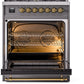 ILVE Nostalgie II 30" Dual Fuel Natural Gas Range in Matte Graphite with Brass Trim, UP30NMPMGG