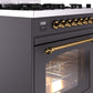 ILVE Nostalgie II 30" Dual Fuel Natural Gas Range in Matte Graphite with Brass Trim, UP30NMPMGG