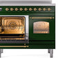 ILVE Nostalgie II 40" Induction Range with Element Stove and Electric Oven in Emerald Green with Brass Trim, UPDI406NMPEGG