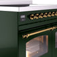 ILVE Nostalgie II 40" Induction Range with Element Stove and Electric Oven in Emerald Green with Brass Trim, UPDI406NMPEGG