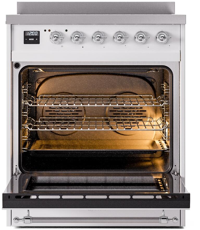 ILVE Nostalgie II 30" Induction Range with Element Stove and Electric Oven in White with Chrome Trim, UPI304NMPWHC