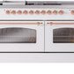 ILVE Nostalgie II 60" Dual Fuel Propane Gas Range in White with Copper Trim, UP60FSNMPWHPLP
