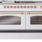 ILVE Nostalgie II 60" Dual Fuel Propane Gas Range in White with Copper Trim, UP60FSNMPWHPLP