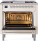 ILVE Nostalgie II 36" Dual Fuel Natural Gas Range in Antique White with Chrome Trim, UP36FNMPAWC
