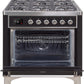 ILVE Majestic II 36" Dual Fuel Propane Gas Range in Glossy Black with Chrome Trim, UM09FDNS3BKCLP
