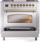 ILVE Nostalgie II 36" Dual Fuel Propane Gas Range in Stainless Steel with Brass Trim, UP36FNMPSSGLP