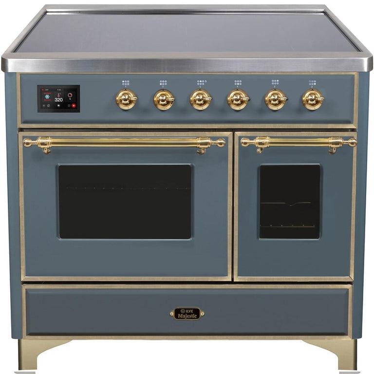 ILVE Majestic II 40" Induction Range with Element Stove and Electric Oven in Blue Grey with Brass Trim, UMDI10NS3BGG