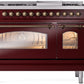 ILVE Nostalgie II 48" Dual Fuel Propane Gas Range in Burgundy with Bronze Trim, UP48FNMPBUBLP