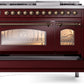 ILVE Nostalgie II 48" Dual Fuel Propane Gas Range in Burgundy with Bronze Trim, UP48FNMPBUBLP