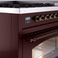 ILVE Nostalgie II 48" Dual Fuel Propane Gas Range in Burgundy with Bronze Trim, UP48FNMPBUBLP