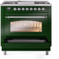 ILVE Nostalgie II 36" Dual Fuel Natural Gas Range in Emerald Green with Chrome Trim, UP36FNMPEGC