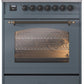 ILVE Nostalgie II 30" Dual Fuel Natural Gas Range in Blue Grey with Bronze Trim, UP30NMPBGB