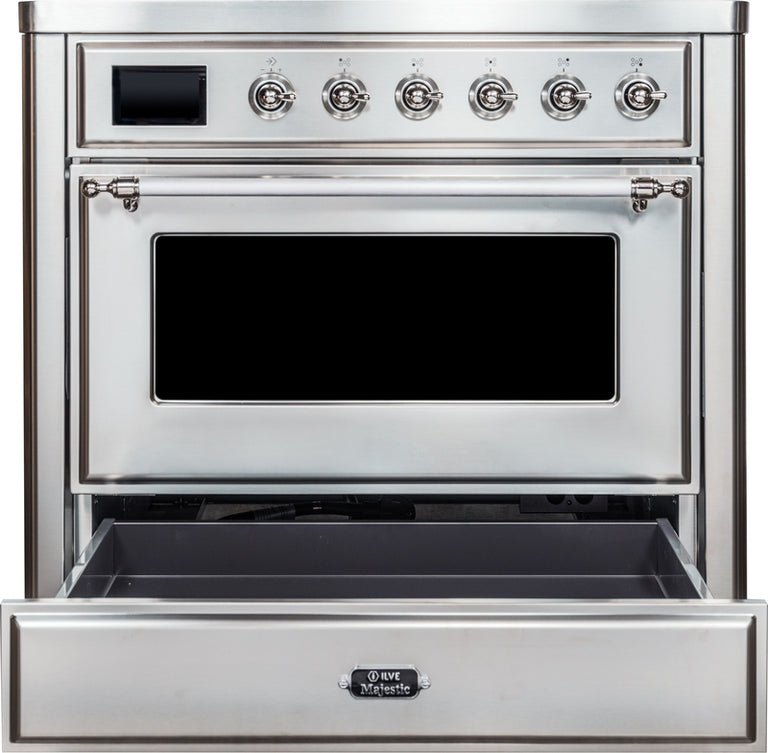 ILVE Majestic II 36" Induction Range with Element Stove and Electric Oven in Stainless Steel with Chrome Trim, UMI09NS3SSC