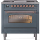 ILVE Nostalgie II 36" Dual Fuel Natural Gas Range in Blue Grey with Copper Trim, UP36FNMPBGP