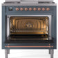 ILVE Nostalgie II 36" Dual Fuel Natural Gas Range in Blue Grey with Copper Trim, UP36FNMPBGP