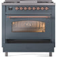 ILVE Nostalgie II 36" Dual Fuel Natural Gas Range in Blue Grey with Copper Trim, UP36FNMPBGP