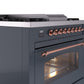 ILVE Nostalgie II 36" Dual Fuel Natural Gas Range in Blue Grey with Copper Trim, UP36FNMPBGP