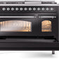 ILVE Nostalgie II 48" Dual Fuel Natural Gas Range in Black with Chrome Trim, UP48FNMPBKC