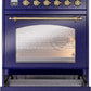 ILVE Nostalgie II 30" Induction Range with Element Stove and Electric Oven in Blue with Brass Trim, UPI304NMPMBG