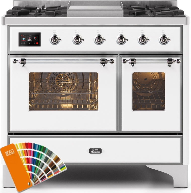 ILVE Majestic II 40" Dual Fuel Natural Gas Range in RAL Custom Color with Chrome Trim, UMD10FDNS3RAC