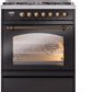 ILVE Nostalgie II 30" Dual Fuel Natural Gas Range in Black with Bronze Trim, UP30NMPBKB