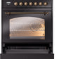 ILVE Nostalgie II 30" Dual Fuel Natural Gas Range in Black with Bronze Trim, UP30NMPBKB