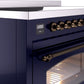 ILVE Nostalgie II 48" Induction Range with Element Stove and Electric Oven in Blue with Bronze Trim, UPI486NMPMBB