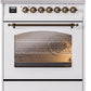 ILVE Nostalgie II 30" Dual Fuel Natural Gas Range in White with Bronze Trim, UP30NMPWHB