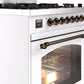 ILVE Nostalgie II 30" Dual Fuel Natural Gas Range in White with Bronze Trim, UP30NMPWHB