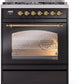 ILVE Nostalgie II 30" Dual Fuel Propane Gas Range in Black with Brass Trim, UP30NMPBKGLP