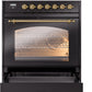 ILVE Nostalgie II 30" Dual Fuel Propane Gas Range in Black with Brass Trim, UP30NMPBKGLP