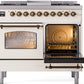 ILVE Nostalgie II 40" Dual Fuel Natural Gas Range in Antique White with Bronze Trim, UPD40FNMPAWB