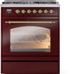 ILVE Nostalgie II 30" Dual Fuel Natural Gas Range in Burgundy with Brass Trim, UP30NMPBUG