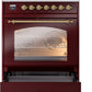 ILVE Nostalgie II 30" Dual Fuel Natural Gas Range in Burgundy with Brass Trim, UP30NMPBUG