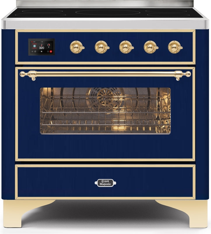 ILVE Majestic II 36" Induction Range with Element Stove and Electric Oven in Blue with Brass Trim, UMI09NS3MBG