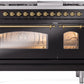 ILVE Nostalgie II 48" Dual Fuel Propane Gas Range in Black with Brass Trim, UP48FNMPBKGLP