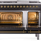 ILVE Nostalgie II 48" Dual Fuel Propane Gas Range in Black with Brass Trim, UP48FNMPBKGLP